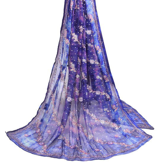 Sushila Vintage Tie-Dye Scrap Dupatta Pure Chiffon Zari Embroidered Long Stole