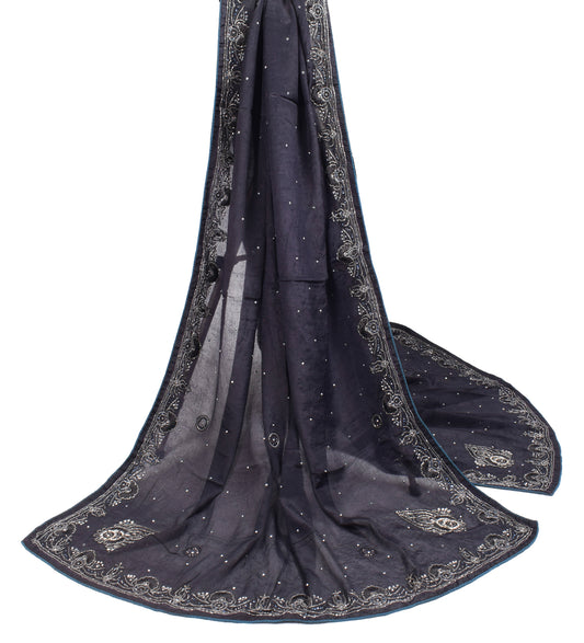 Sushila Vintage Black Scrap Dupatta Pure Chiffon Hand Embroidered Long Stole