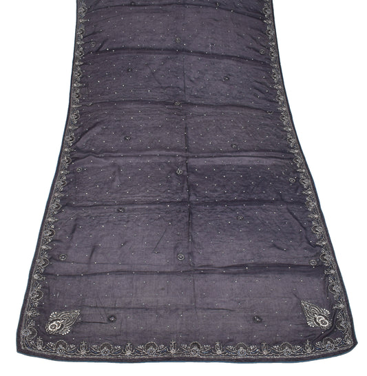 Sushila Vintage Black Scrap Dupatta Pure Chiffon Hand Embroidered Long Stole