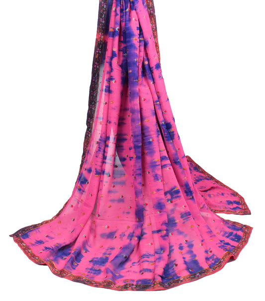 Sushila Vintage Magenta Tie-Dye Scrap Dupatta Pure Georgette Handmade Long Stole