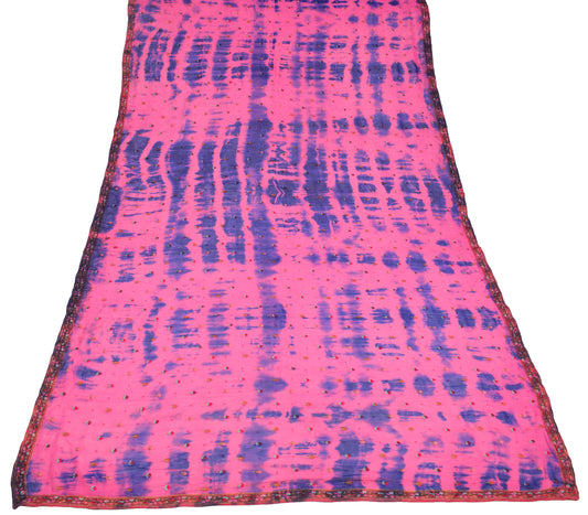 Sushila Vintage Magenta Tie-Dye Scrap Dupatta Pure Georgette Handmade Long Stole