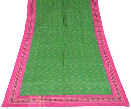 Sushila Vintage Green Scrap Dupatta Hand Woven Ikat Pure Silk Long Stole