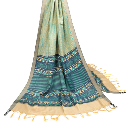Sushila Vintage Pure Woolen Scrap Dupatta Beige Stripes Printed Long Stole \