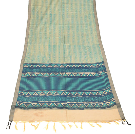 Sushila Vintage Pure Woolen Scrap Dupatta Beige Stripes Printed Long Stole \