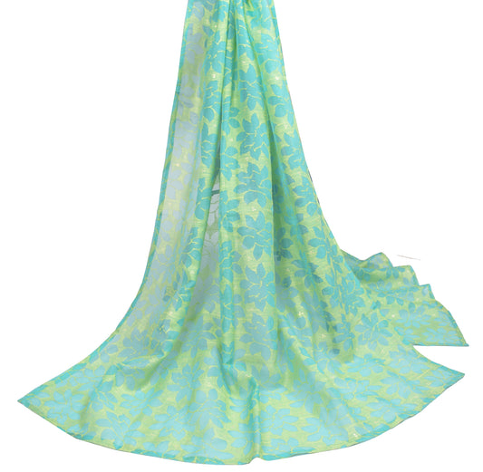Sushila Vintage Blue Green Scrap Dupatta Art Silk All Over Woven Long Stole