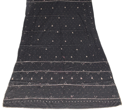 Sushila Vintage Black Scrap Dupatta Mirror Work Pure Satin Long Stole Wrap