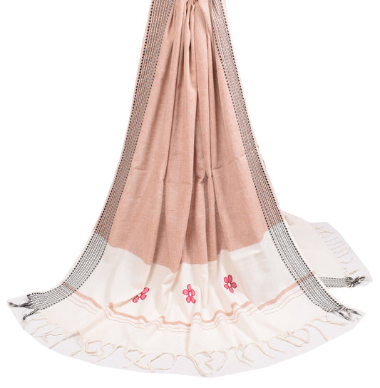 Sushila Vintage Woven Brown Scrap Dupatta Pure Cotton Long Stole Wrap