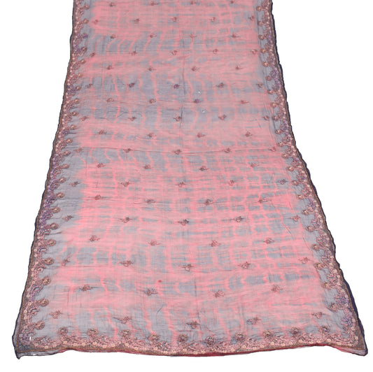 Sushila Vintage Tie-Dye Scrap Dupatta Pure Chiffon Embroidered Maroon Long Stole