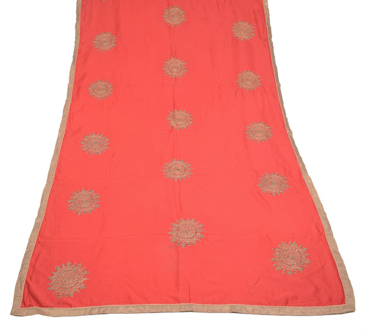 Sushila Vintage Red Scrap Dupatta Art Cotton Zari Embroidered Craft Long Stole