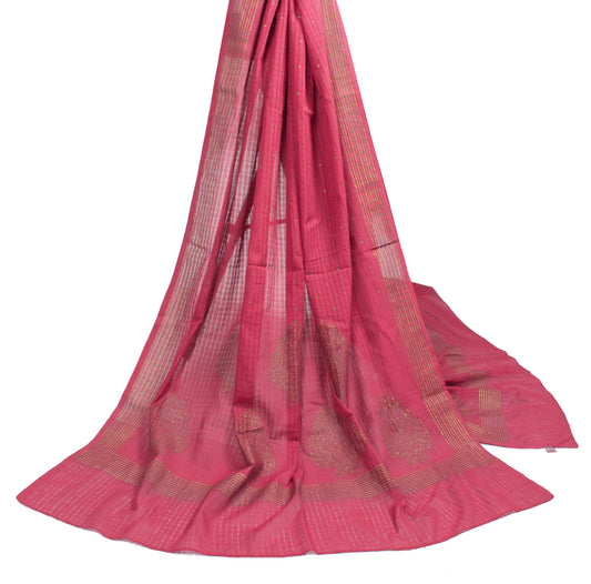 Sushila Vintage Magenta Scrap Dupatta Pure Cotton BRANDED Craft Long Stole
