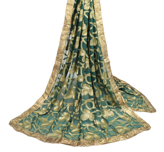 Sushila Vintage Green Scrap Dupatta Sequins Work Pure Georgette Craft Long Stole