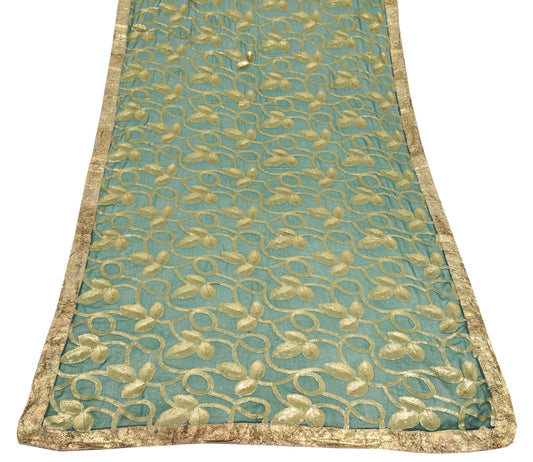 Sushila Vintage Green Scrap Dupatta Sequins Work Pure Georgette Craft Long Stole