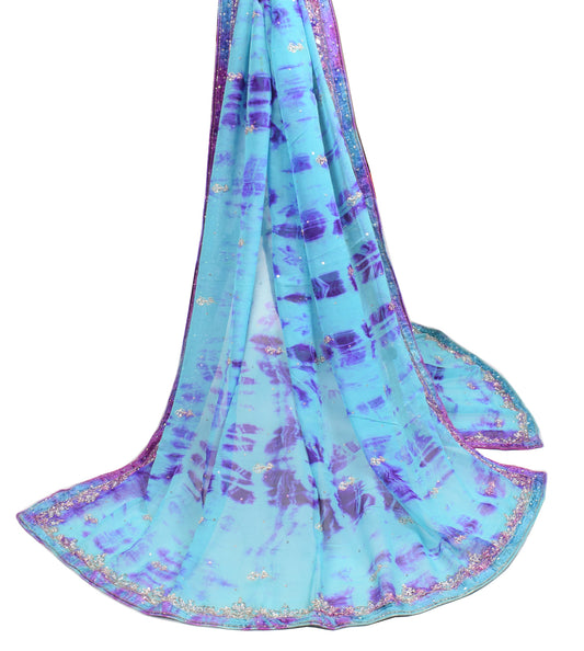 Sushila Vintage Aqua Scrap Dupatta Pure Georgette Tie-Dye Craft Long Stole