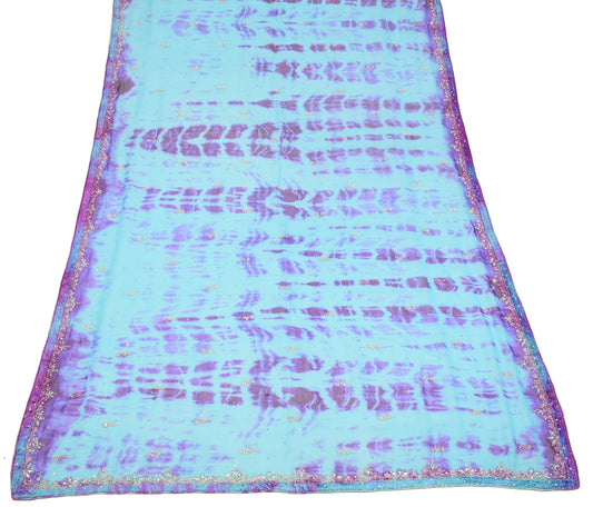 Sushila Vintage Aqua Scrap Dupatta Pure Georgette Tie-Dye Craft Long Stole