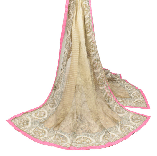 Sushila Vintage Beige Scrap Dupatta Pure Georgette Printed Craft Long Stole