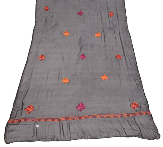 Sushila Vintage Kashmiri Embroidered Scrap Dupatta Pure Chiffon Black Craft Long Stole
