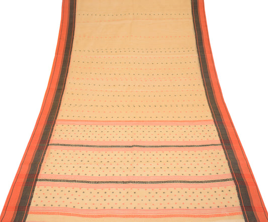 Sushila Vintage Pure Cotton Scrap Saree Beige Tant Woven Sari Craft Fabric