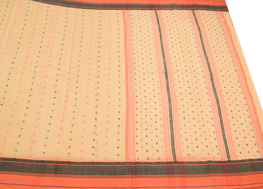Sushila Vintage Pure Cotton Scrap Saree Beige Tant Woven Sari Craft Fabric