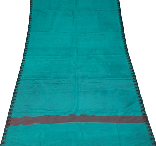 Sushila Vintage Temple Border Sari Remnant Scrap 5YD Pure Silk Teal Craft Fabric