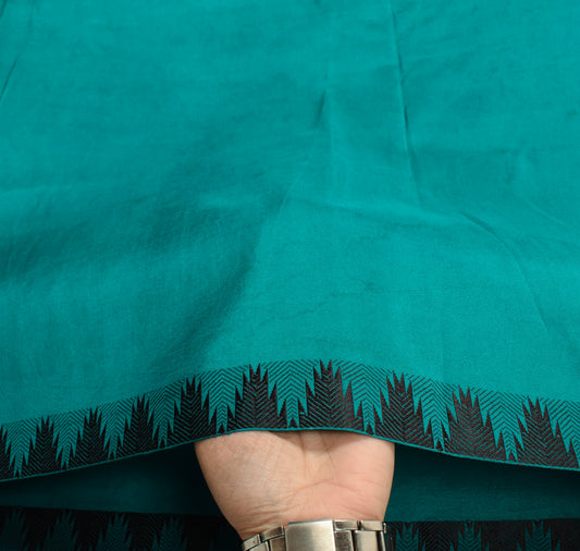 Sushila Vintage Temple Border Sari Remnant Scrap 5YD Pure Silk Teal Craft Fabric