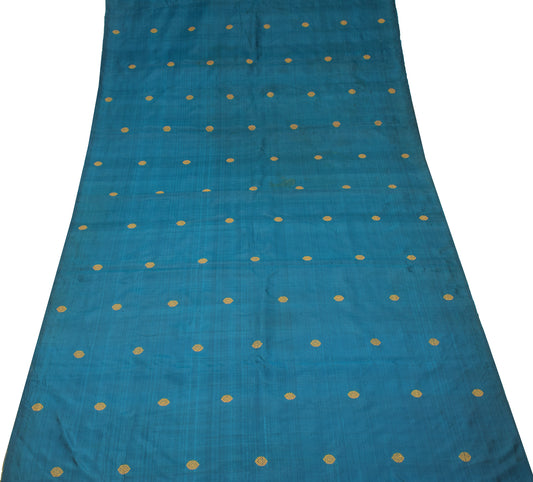 Sushila Vintage Teal Blue Sari Remnant Scrap Pure Silk Woven Craft Fabric