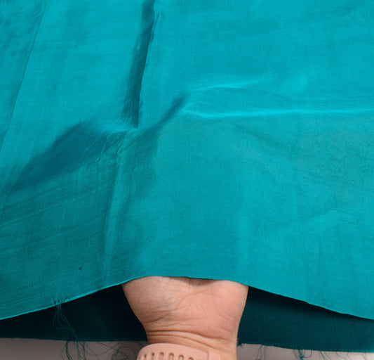 Sushila Vintage Teal Sari Remnant Scrap Pure Silk 4 Yard Plain Craft Fabric