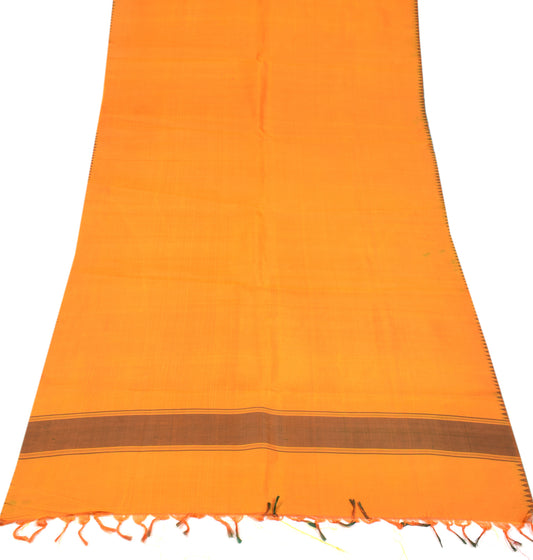 Sushila Vintage Orange Sari Remnant Scrap Woven Pure Silk Craft Fabric