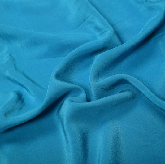 Sushila Vintage Turquoise Sari Remnant Scrap Woven Pure Crepe Craft Fabric