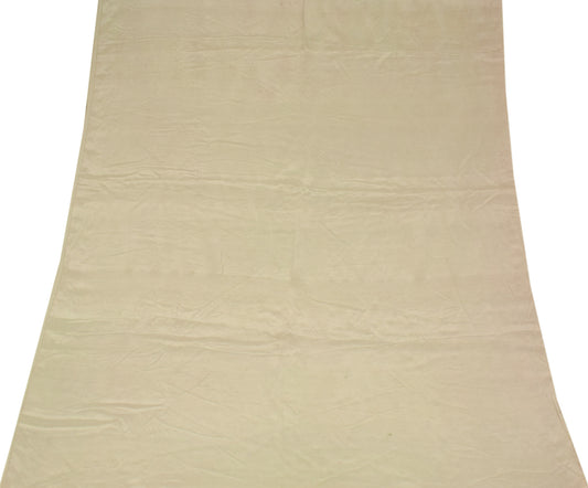 Sushila Vintage Sari Remnant Scrap Woven Pure Crepe Craft Fabric Beige