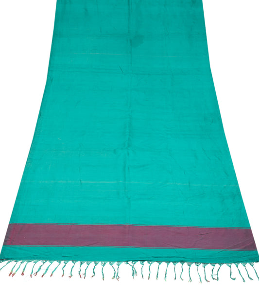 Sushila Vintage Sari Remnant Scrap Woven Pure Silk Craft Fabric Teal Green