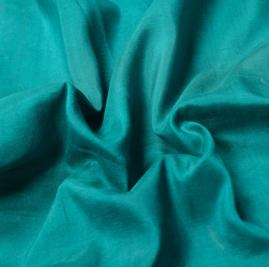 Sushila Vintage Teal Green Sari Remnant Scrap Woven Pure Silk Craft Fabric