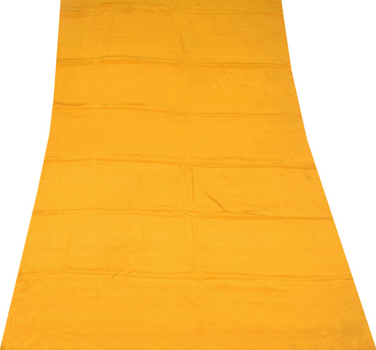 Sushila Vintage Yellow Sari Remnant Scrap Woven Pure Crepe Craft Fabric