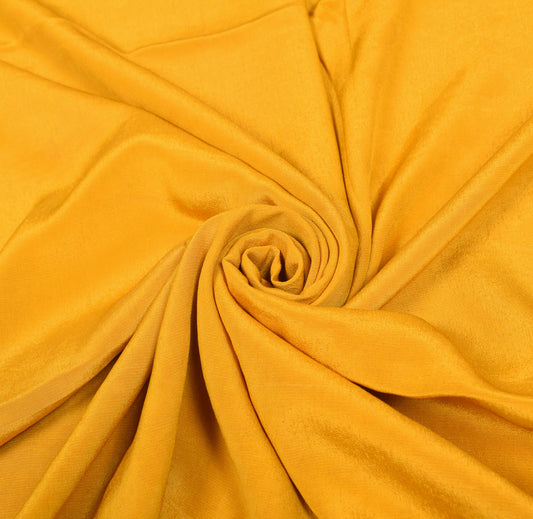 Sushila Vintage Yellow Sari Remnant Scrap Woven Pure Crepe Craft Fabric