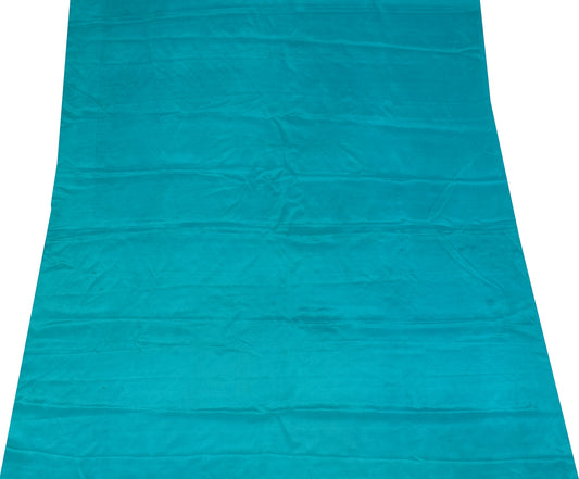 Sushila Vintage Teal Blue Sari Remnant Scrap Woven Pure Crepe Craft Fabric