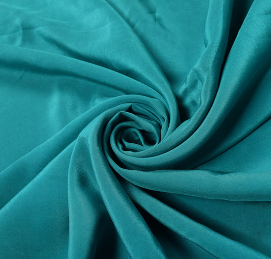 Sushila Vintage Teal Blue Sari Remnant Scrap Woven Pure Crepe Craft Fabric