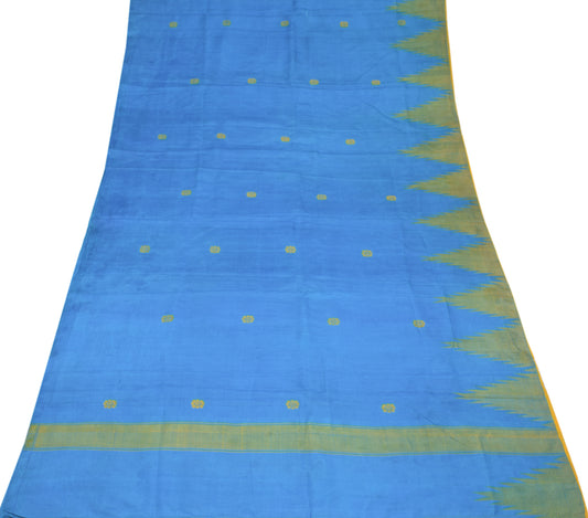 Sushila Vintage Blue Sari Remnant Scrap Pure Silk Hand Woven 5YD Craft Fabric