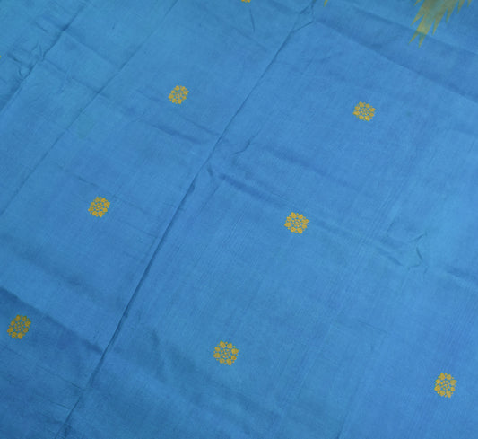 Sushila Vintage Blue Sari Remnant Scrap Pure Silk Hand Woven 5YD Craft Fabric