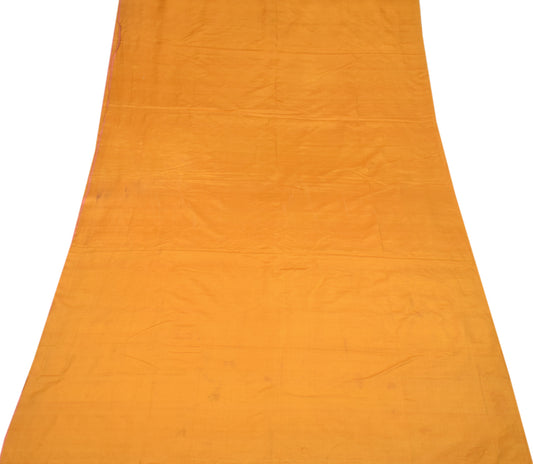 Sushila Vintage Mustard Sari Remnant Scrap Multi Purpose Pure Silk 4YD Craft Fabric