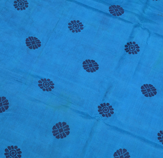 Sushila Vintage Blue Hand Woven Sari Remnant Scrap Pure Silk 4YD Craft Fabric