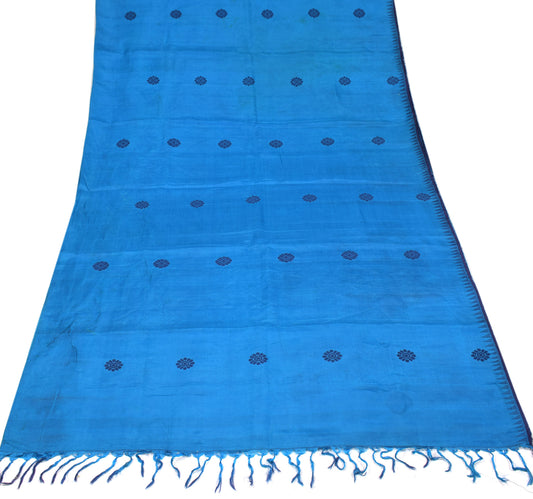 Sushila Vintage Blue Hand Woven Sari Remnant Scrap Pure Silk 4YD Craft Fabric