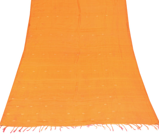 Sushila Vintage Orange Sari Remnant Scrap Pure Silk Zari Woven Craft Fabric