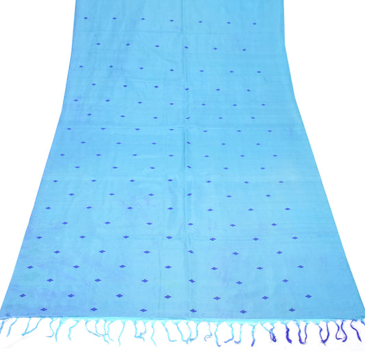 Sushila Vintage Pure Silk Sari Remnant Scrap Aqua Blue Woven Soft Craft Fabric