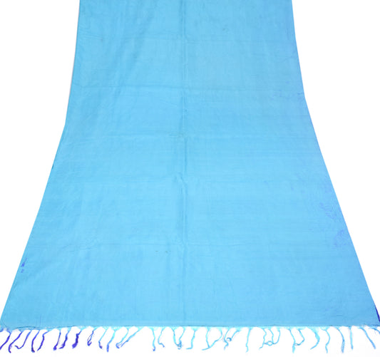 Sushila Vintage Pure Silk Sari Remnant Scrap Aqua Blue Woven Soft Craft Fabric