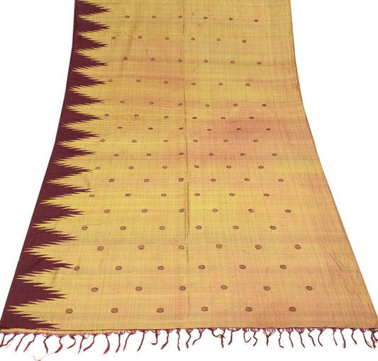 Sushila Vintage Yellow Sari Remnant Scrap Woven Floral Pure Silk Soft Craft Fabric