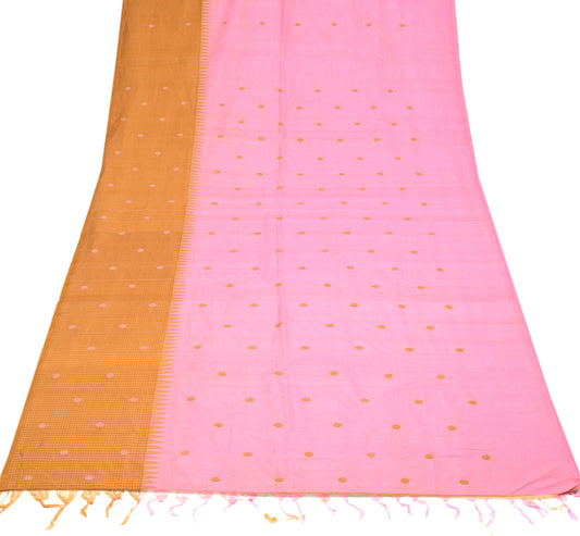 Sushila Vintage Pink Sari Remnant Scrap Woven Butta Pure Silk Soft Craft Fabric