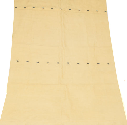 Sushila Vintage Beige Sari Remnant Scrap peacock Woven Pure Silk Craft Fabric