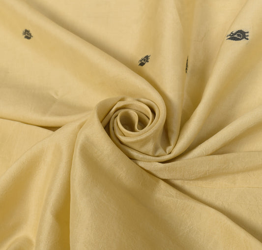Sushila Vintage Beige Sari Remnant Scrap peacock Woven Pure Silk Craft Fabric