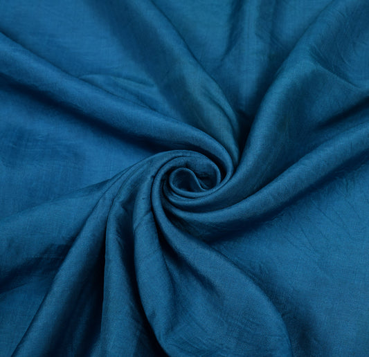 Sushila Vintage Pure Silk Sari Remnant Scrap Woven Plain Blue Craft Fabric