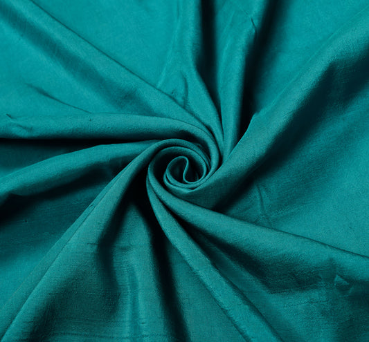 Sushila Vintage Teal Blue Sari Remnant Scrap Pure Silk Plain Woven Craft Fabric