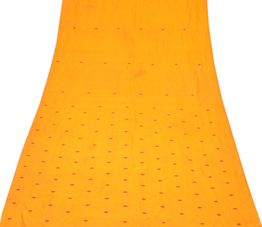Sushila Vintage Pure Silk Sari Remnant Scrap Hand Woven Yellow Craft Fabric